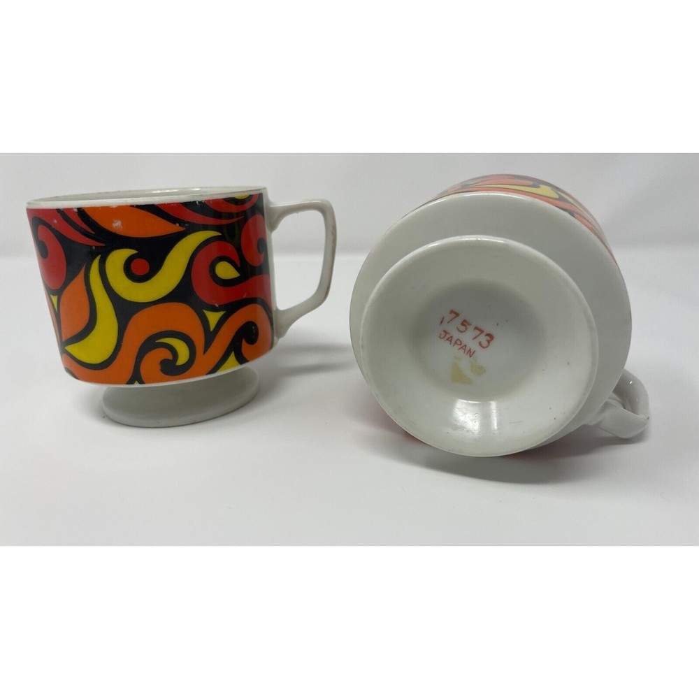 Vtg Mug Set Mod Swirl Design Coffee Cups Japan 1960s 70s Psychedelic - Picture 2 of 5